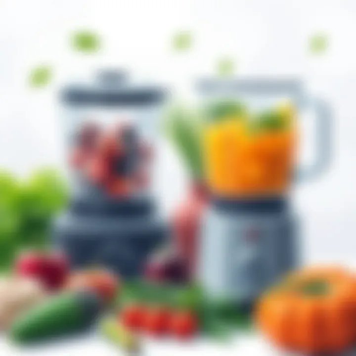 Various fruits and vegetables prepared for blending next to an 800 watt blender