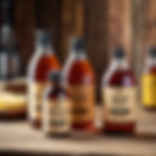 Bottles of Amish wood cleaner displayed on a rustic wooden table, emphasizing its natural ingredients