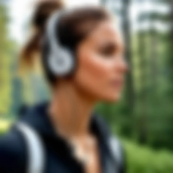 User enjoying music with Beats wrap around earbuds in an active setting