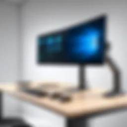 Ergonomic monitor mount setup showcasing adjustable features