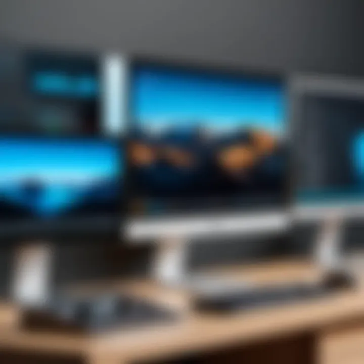 Different types of monitor mounts displayed together