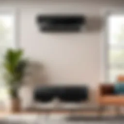A sleek Black and Decker air conditioner unit installed in a modern living room setting