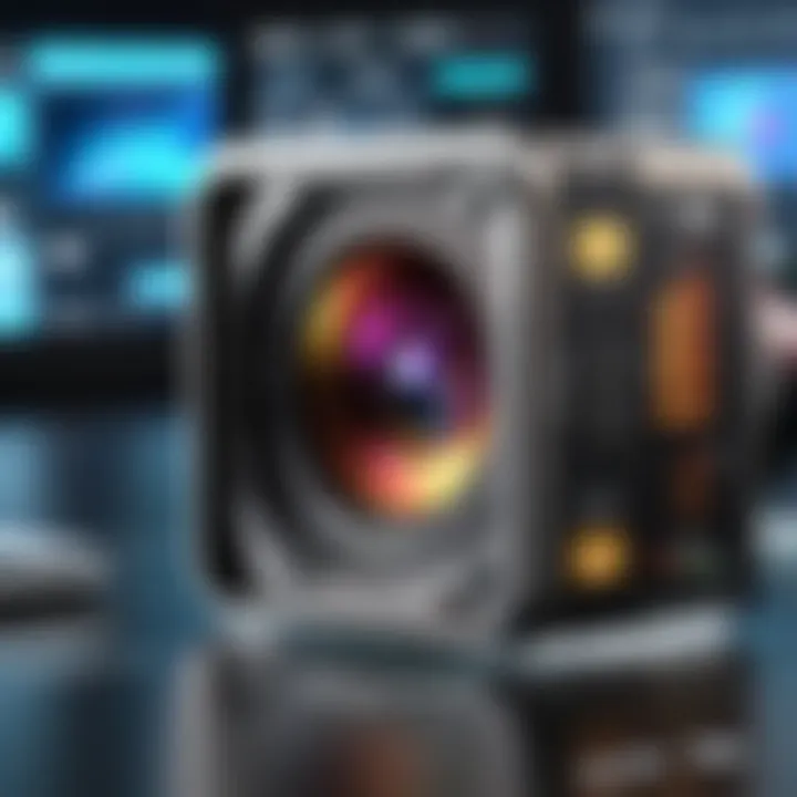 A professional photographer utilizing a BYOB camera insert in a studio setting.