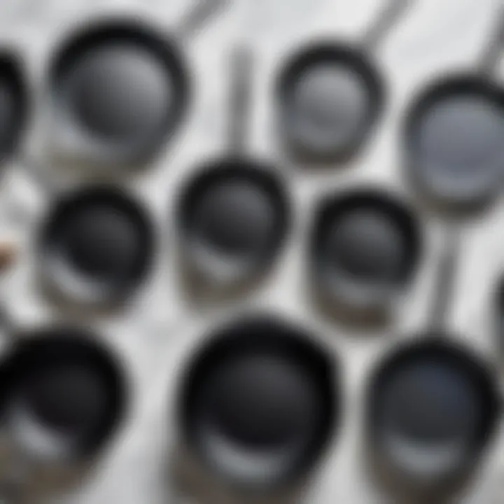 An assortment of Calphalon pans arranged aesthetically on a kitchen counter.