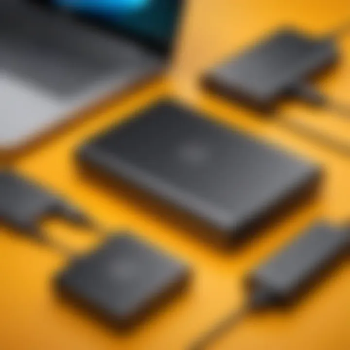 Close-up of various portable chargers for Dell laptops