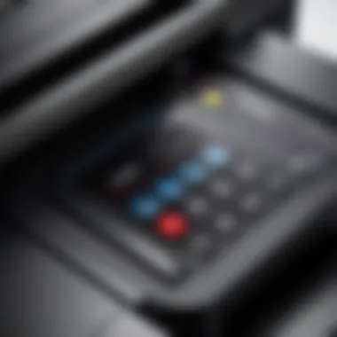 Close-up view of Canon compact printer control panel highlighting usability features