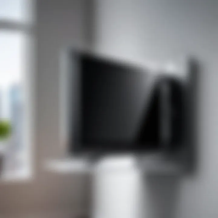Corner mount installation diagram for a 55-inch flat screen TV