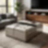 Elegant 42 inch storage ottoman in a contemporary living room setting