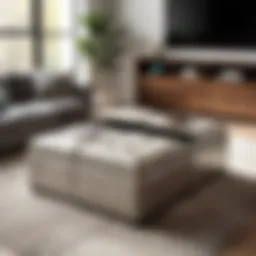 Elegant 42 inch storage ottoman in a contemporary living room setting