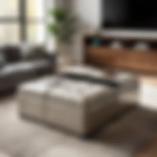 Elegant 42 inch storage ottoman in a contemporary living room setting