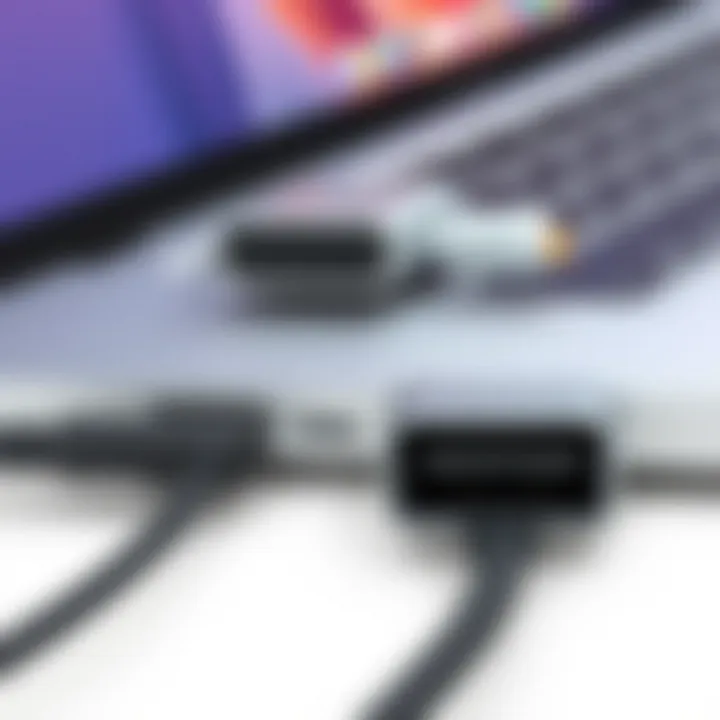 Close-up of various connectors used for MacBook Pro to monitor connection