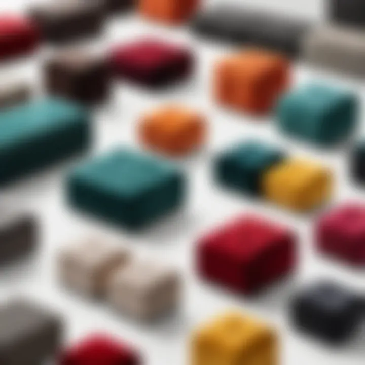 Different material options for 42 inch storage ottomans displayed together