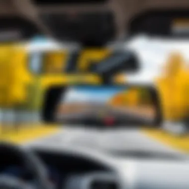 A close-up view of a rear view mirror monitor showcasing advanced features.