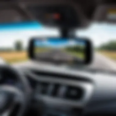 Installation Guide for Rear View Mirror Monitors An illustration demonstrating the installation of a rear view mirror monitor.