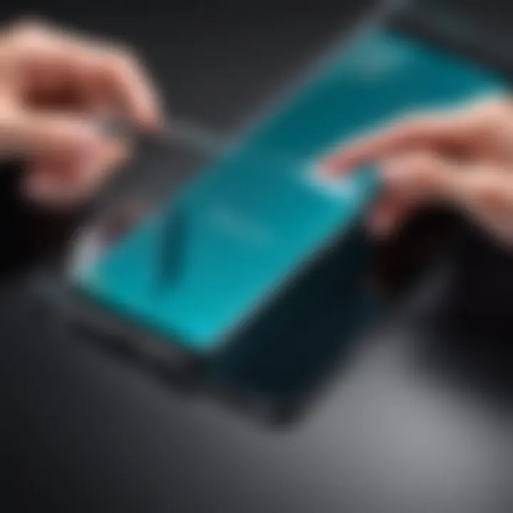 Close-up of a tempered glass screen protector installation