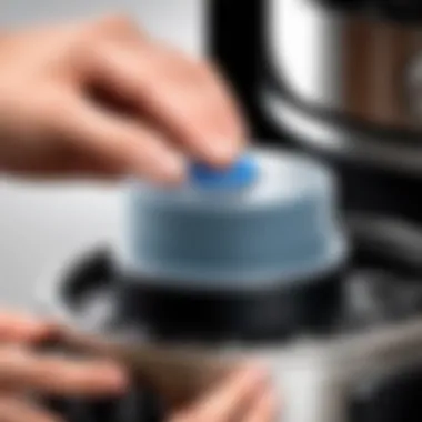 Illustration demonstrating the installation process of a float valve silicone cap on an Instant Pot.