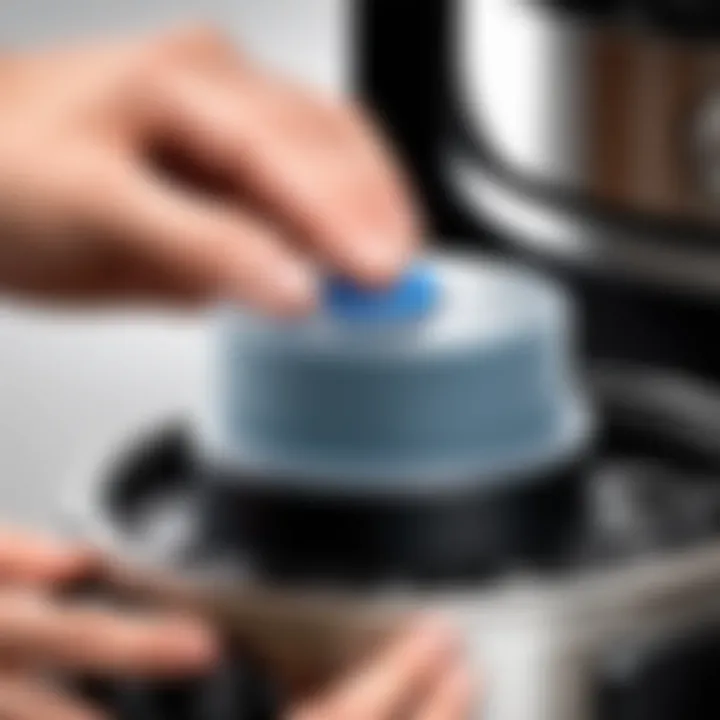 Illustration demonstrating the installation process of a float valve silicone cap on an Instant Pot.