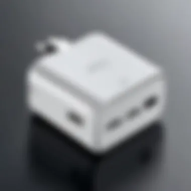 Compact iPhone Charger Design Close-up of a compact charger with a sleek design