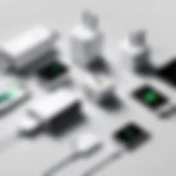 Variety of iPhone travel charger kits displayed neatly