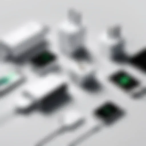 Variety of iPhone travel charger kits displayed neatly