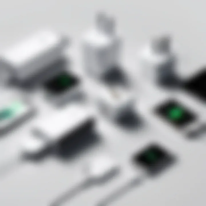 Variety of iPhone travel charger kits displayed neatly