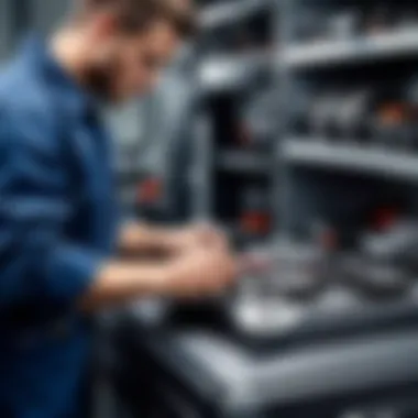 Mechanic Working on Gear Case Mechanic examining gear case