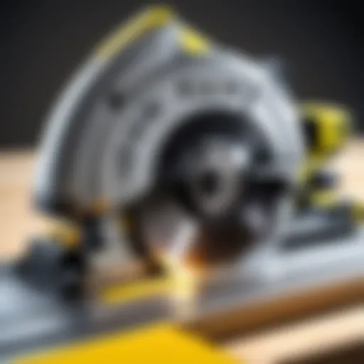 Detailed view of the Ryobi circular saw showcasing its blade and motor