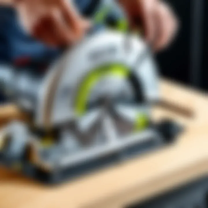 Close-up of user adjusting settings on the Ryobi circular saw