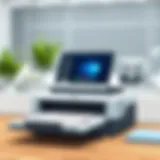 Showcasing the Ambir 820ix document scanner in a modern office setting.