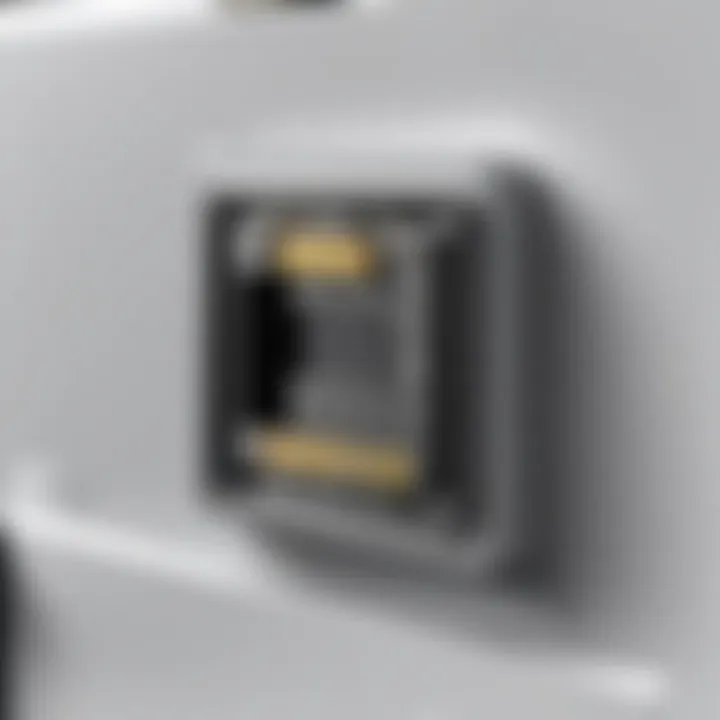 Close-up view of a memory card slot in a security camera