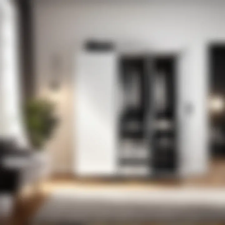 A stylish cube portable wardrobe in a modern living room setting.