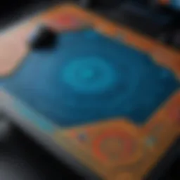 A vibrant custom gaming desk pad showcasing intricate designs and colors.