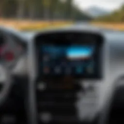 A sleek LCD car stereo mounted in a modern vehicle dashboard