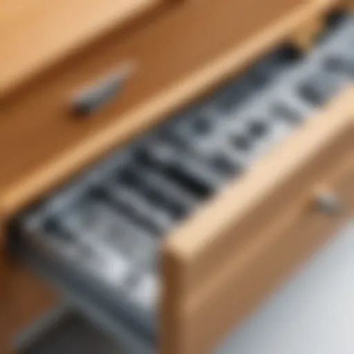 Close-up view of various dresser drawer track parts showcasing design diversity.