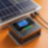 Detailed view of Eco Worthy charge controller with solar panels