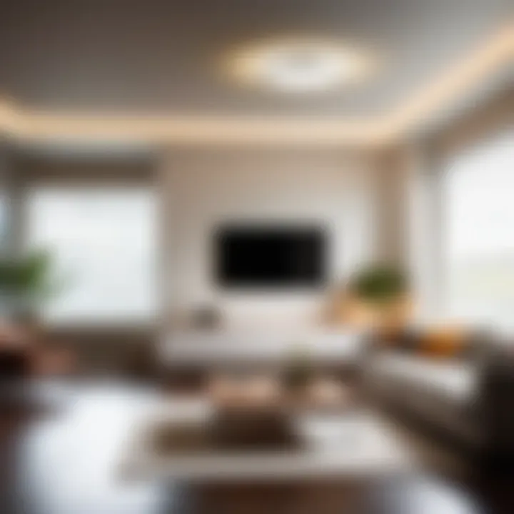 Ecosmart 75 Watt LED Bright White bulb illuminating a modern living room