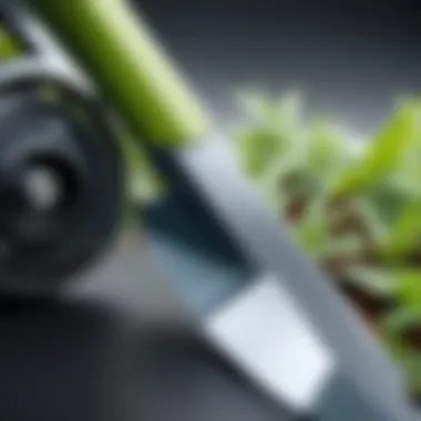 Close-up of metal blade on electric weed eater