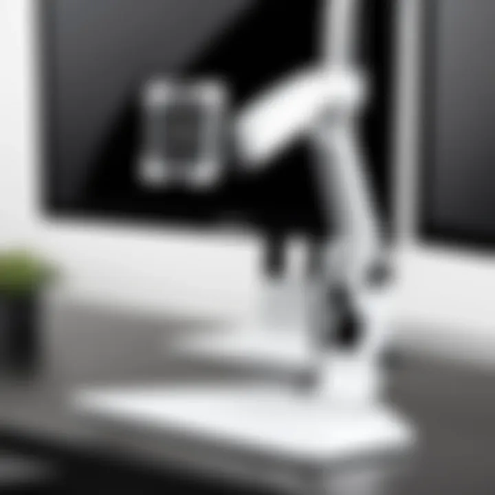 Close-up view of the Ergotron LX monitor arm's adjustable mechanisms, highlighting its functionality.