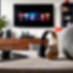 Beats wireless headphones on a couch next to a TV