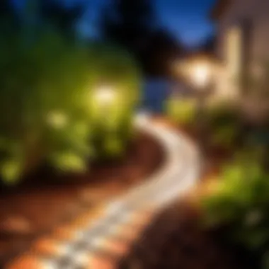 Eco-Friendly Solar Light Installation An eco-friendly solar path light installation in a backyard setting