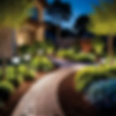 Enhanced Landscaping with Solar Lights A beautifully landscaped outdoor space enhanced by solar path lighting