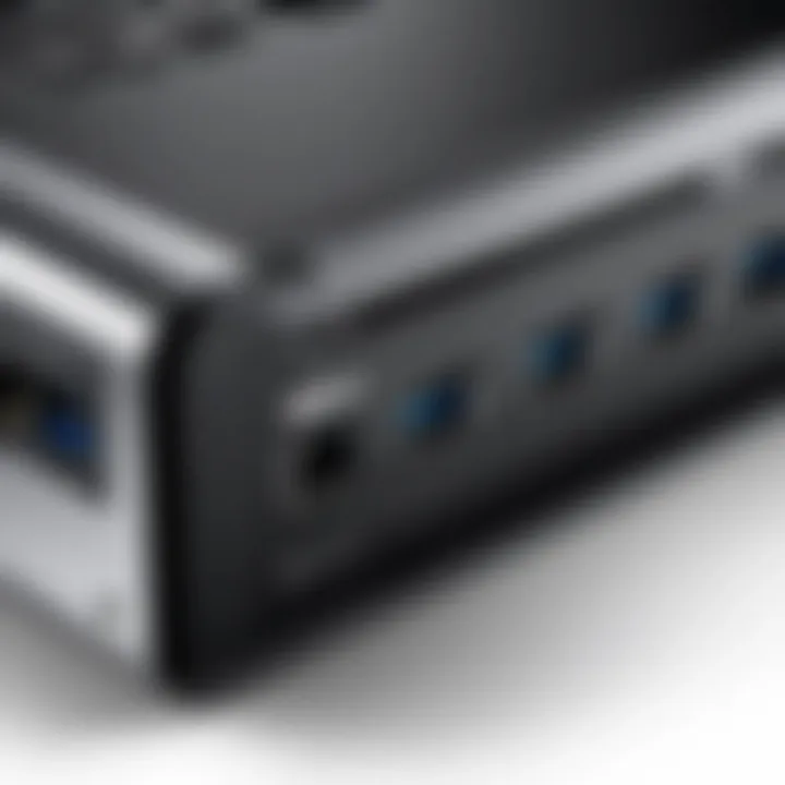 Close-up of the connectivity ports available on the Dell Multi-Monitor Docking Station.