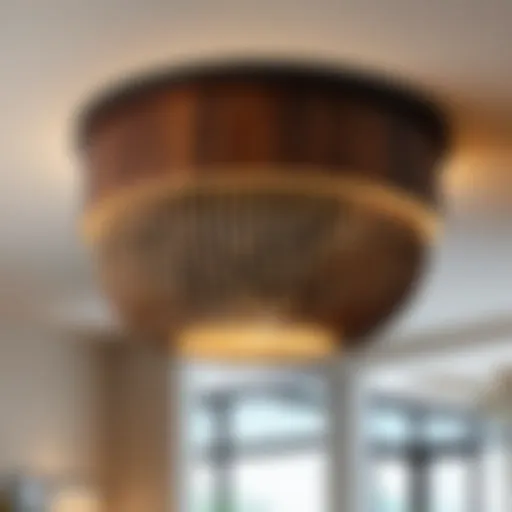 Elegant flush mount wood bead light fixture illuminating a modern living space