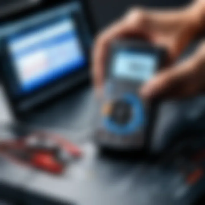 User operating a Hioki digital multimeter