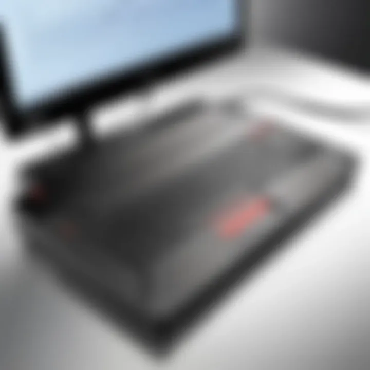 A Lenovo ThinkPad laptop connected seamlessly to the docking station demonstrating enhanced productivity.