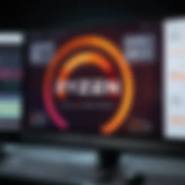 Benchmark results displayed on a monitor, highlighting the performance metrics of the new Ryzen processor.