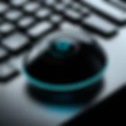 Close-up view of a Logitech trackball highlighting its ergonomic design