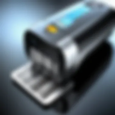 Close-up view of a long range wireless barcode scanner technology components.