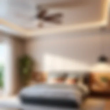 Compact and Stylish Ceiling Fan in Bedroom Compact ceiling fan illuminating a cozy bedroom