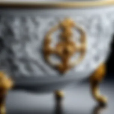 Close-up of intricate design details on a miniature clawfoot tub